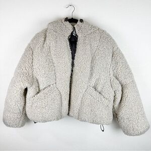 Topshop Borg Teddy Quilted Oversized Cream Puffer Crop Jacket Size 8 Petite